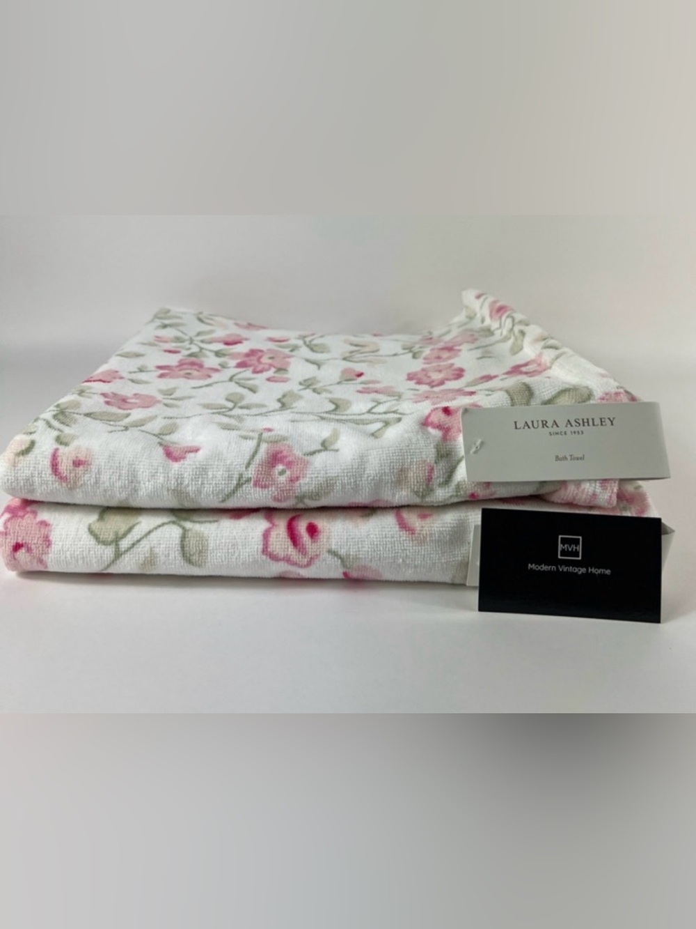 Laura Ashley Tinsley Pink & White Floral Cotton Bath Towels- set of 2